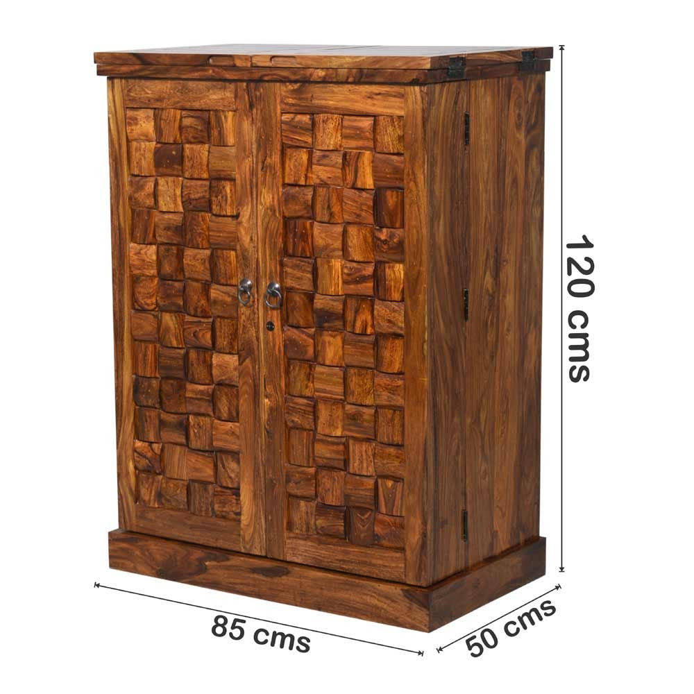 Solid Wooden Traditional Niwar Patti Design Home Bar Cabinet