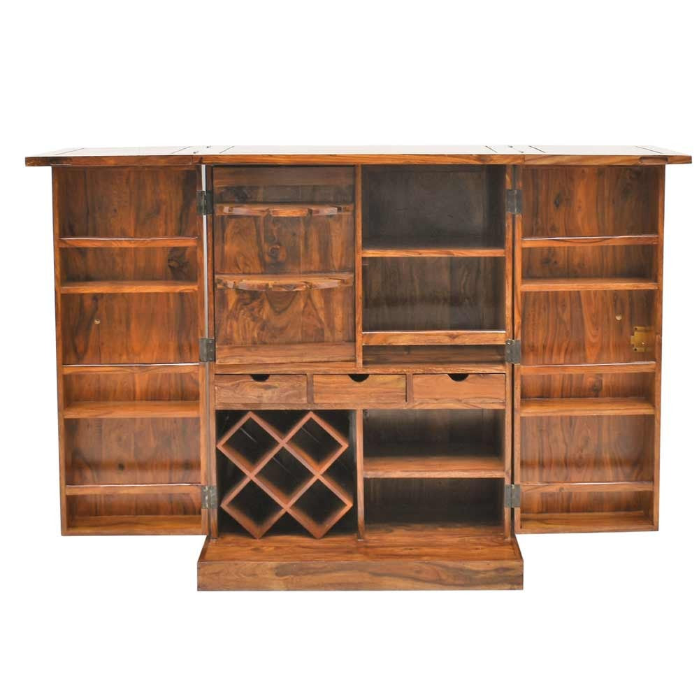 Solid Wooden Traditional Niwar Patti Design Home Bar Cabinet