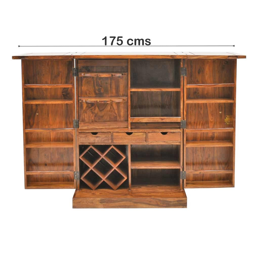 Solid Wooden Traditional Niwar Patti Design Home Bar Cabinet