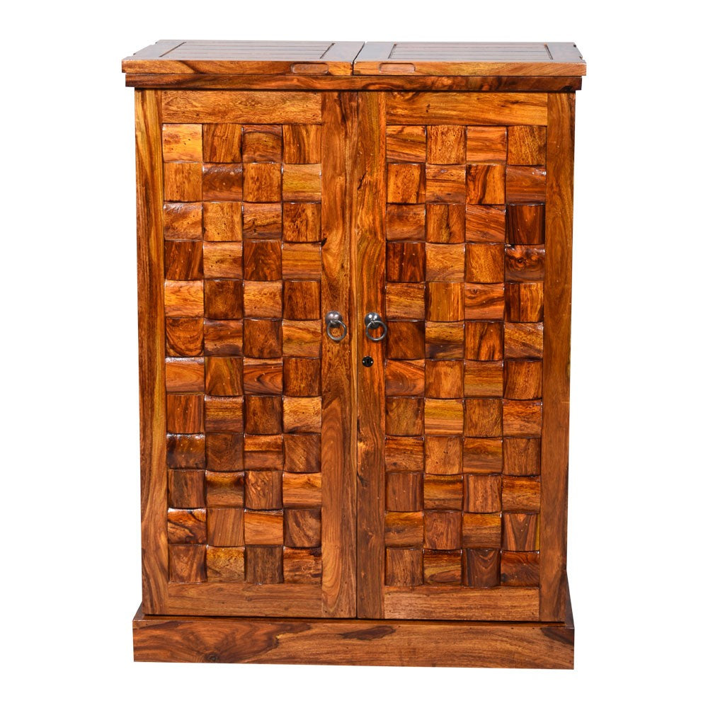 Solid Wooden Traditional Niwar Patti Design Home Bar Cabinet