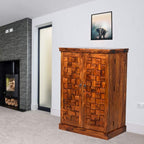 Solid Wooden Traditional Niwar Patti Design Home Bar Cabinet